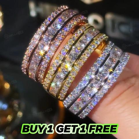 925 Silver & VVS1 Moissanite Three Row Band Ring
