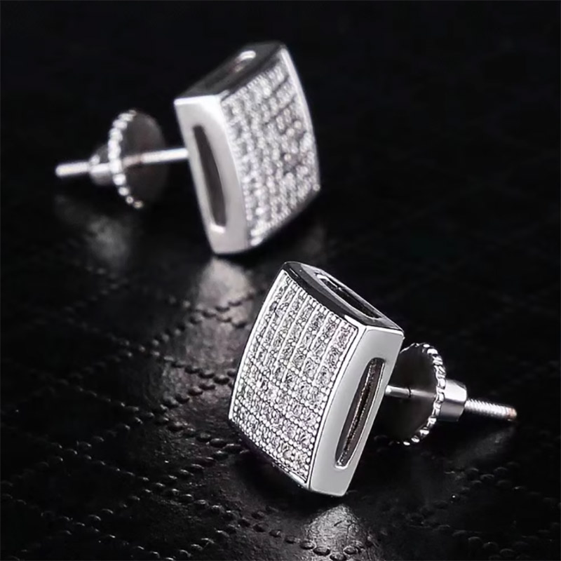 S925 & Moissanite Micro Pave Square Stud Earrings