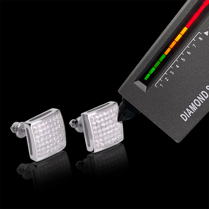 S925 & Moissanite Micro Pave Square Stud Earrings