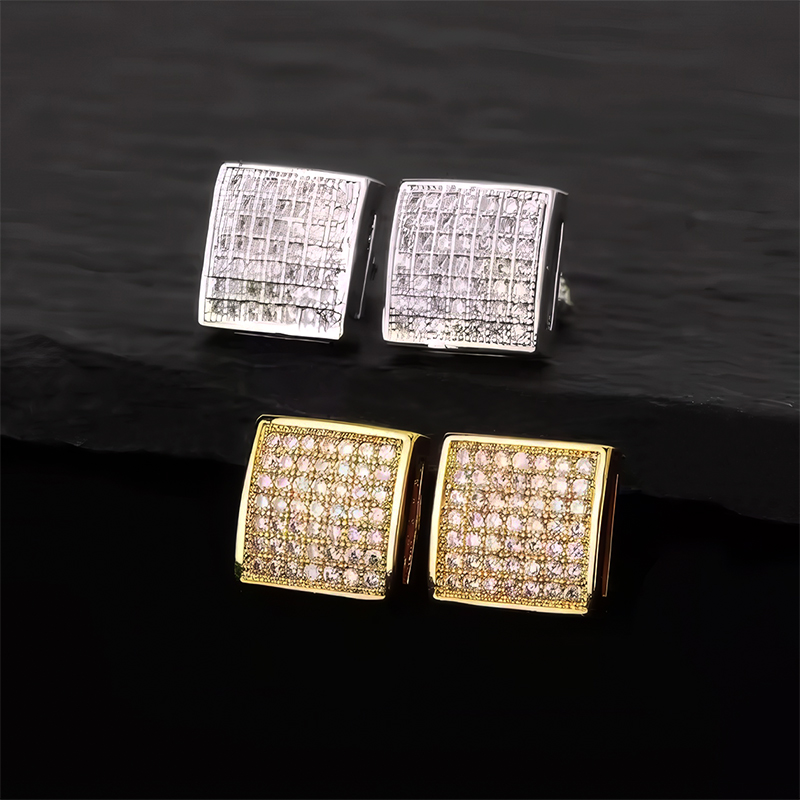 S925 & Moissanite Micro Pave Square Stud Earrings