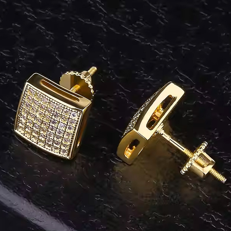 S925 & Moissanite Micro Pave Square Stud Earrings