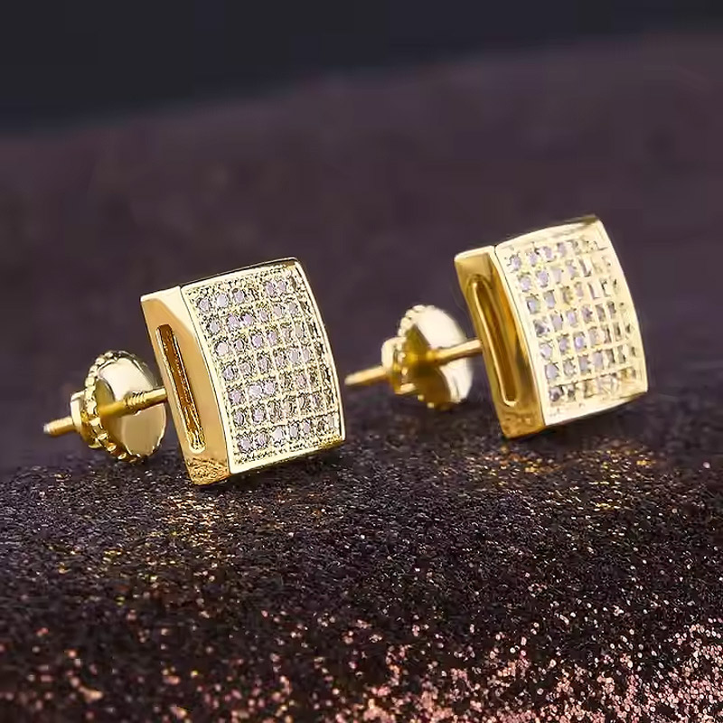 S925 & Moissanite Micro Pave Square Stud Earrings