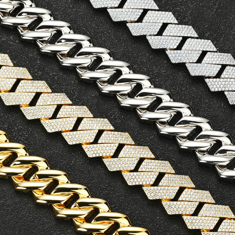 20mm S925 & Moissanite Four Row Prong Cuban Chain