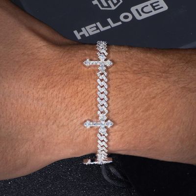 6mm S925 & Moissanite Cross Cuban Bracelet In White Gold