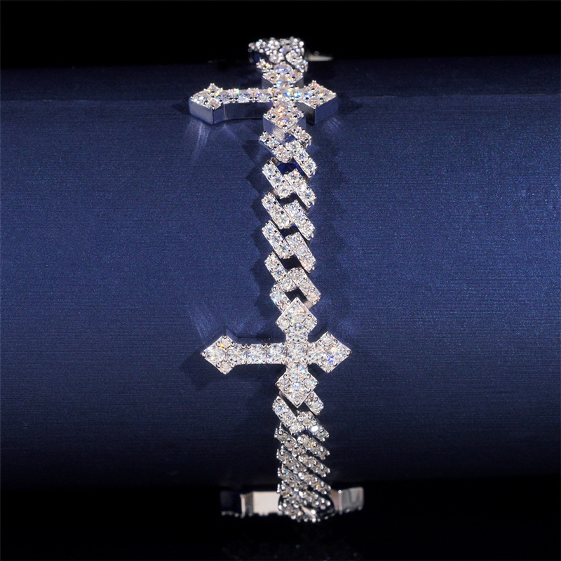 6mm S925 & Moissanite Cross Cuban Bracelet In White Gold