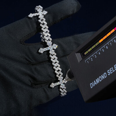 6mm S925 & Moissanite Cross Cuban Bracelet In White Gold
