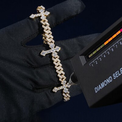 6mm 925 Silver & VVS1 Moissanite Cross Cuban Bracelet In White Gold