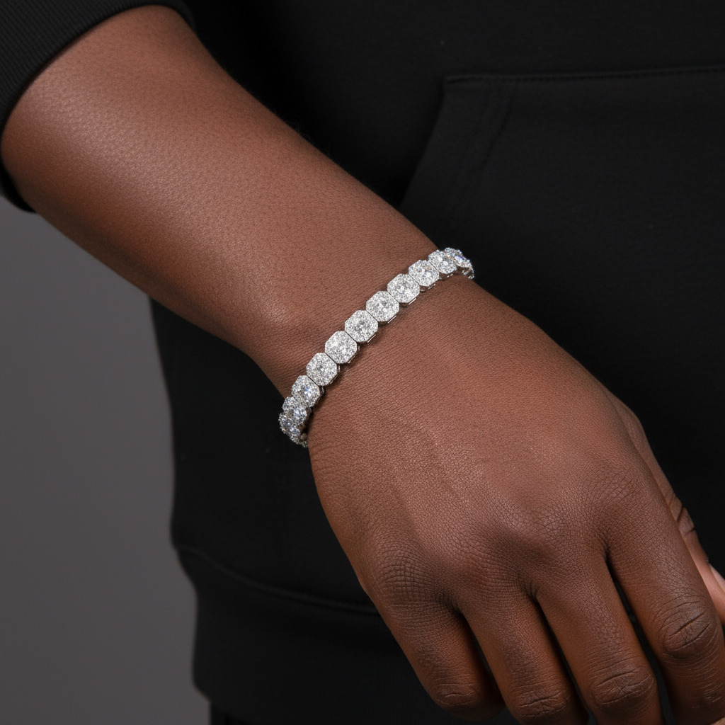 8mm S925 & Moissanite Clustered Tennis Bracelet In White Gold