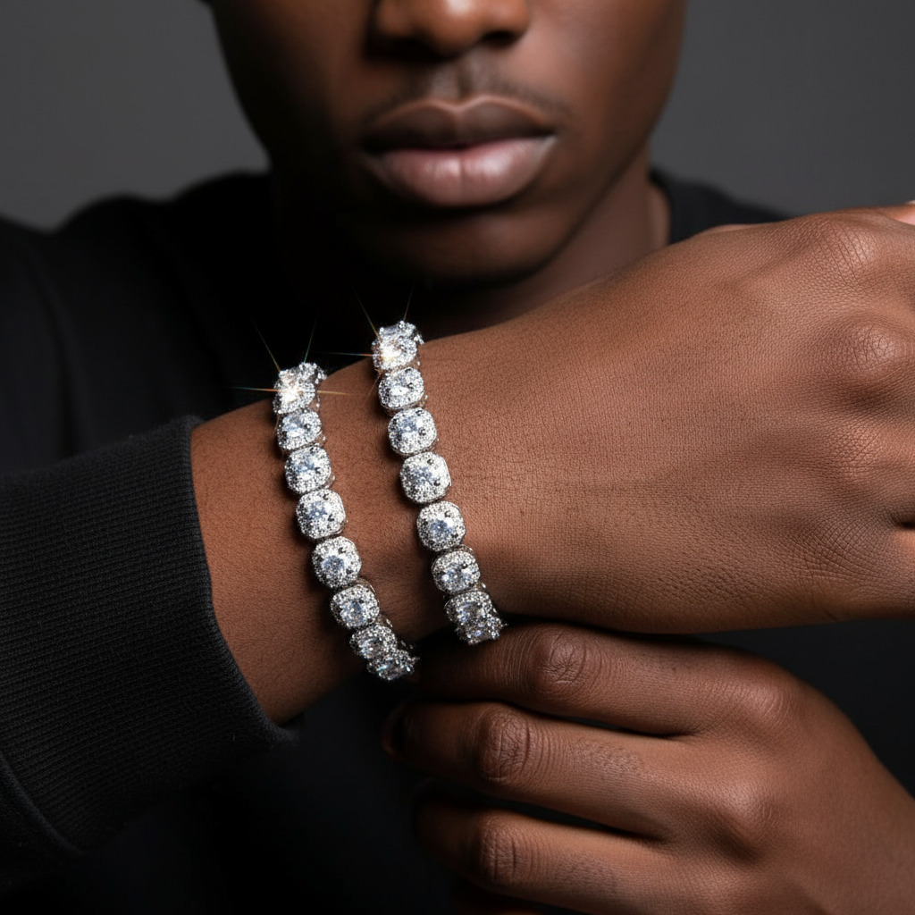 8mm S925 & Moissanite Clustered Tennis Bracelet In White Gold