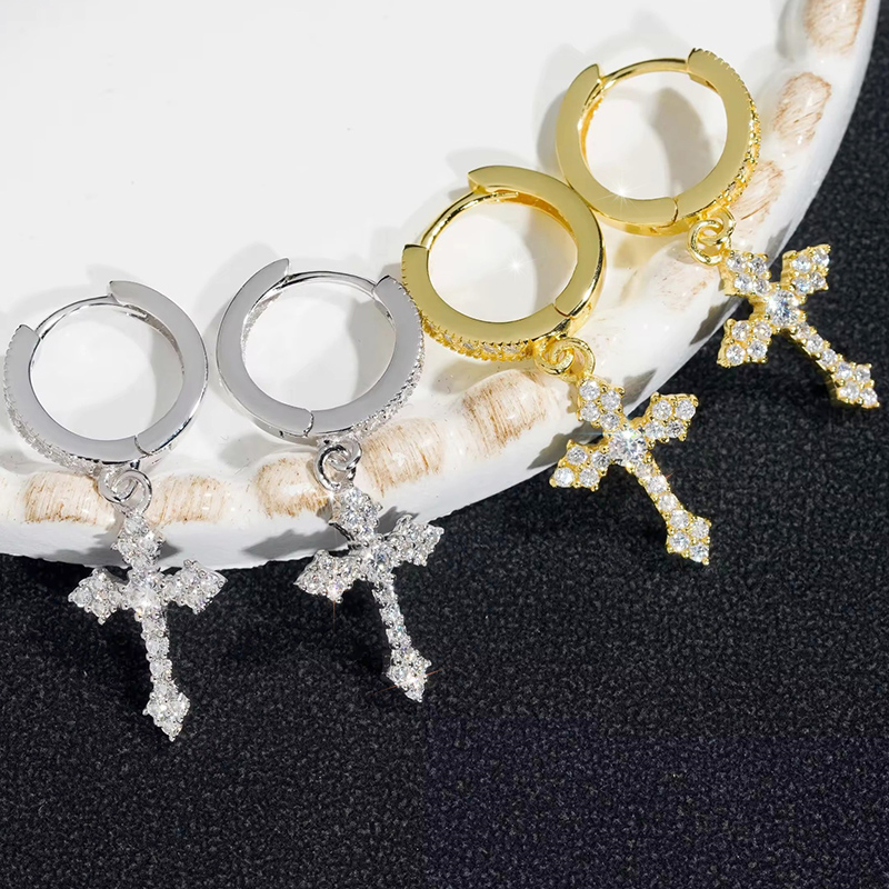 S925 & Moissanite Cross Hoop Earrings