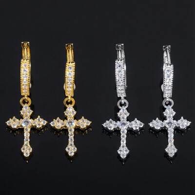 S925 & Moissanite Cross Hoop Earrings