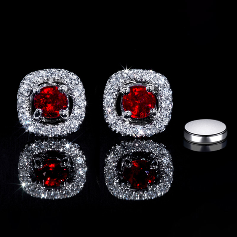 925S & Moissanite Ruby Magnetic Non-Piercing Earrings