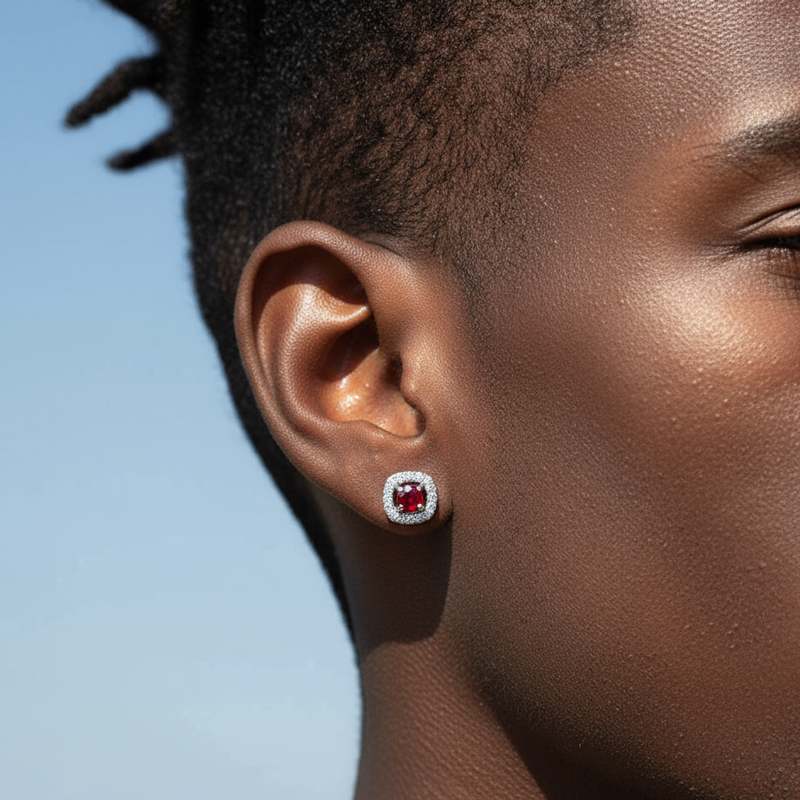 925S & Moissanite Ruby Magnetic Non-Piercing Earrings