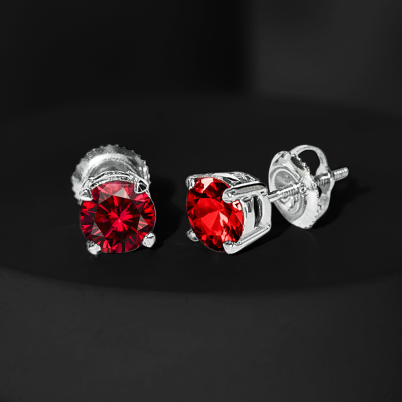 925S & Moissanite Ruby Stud Earrings