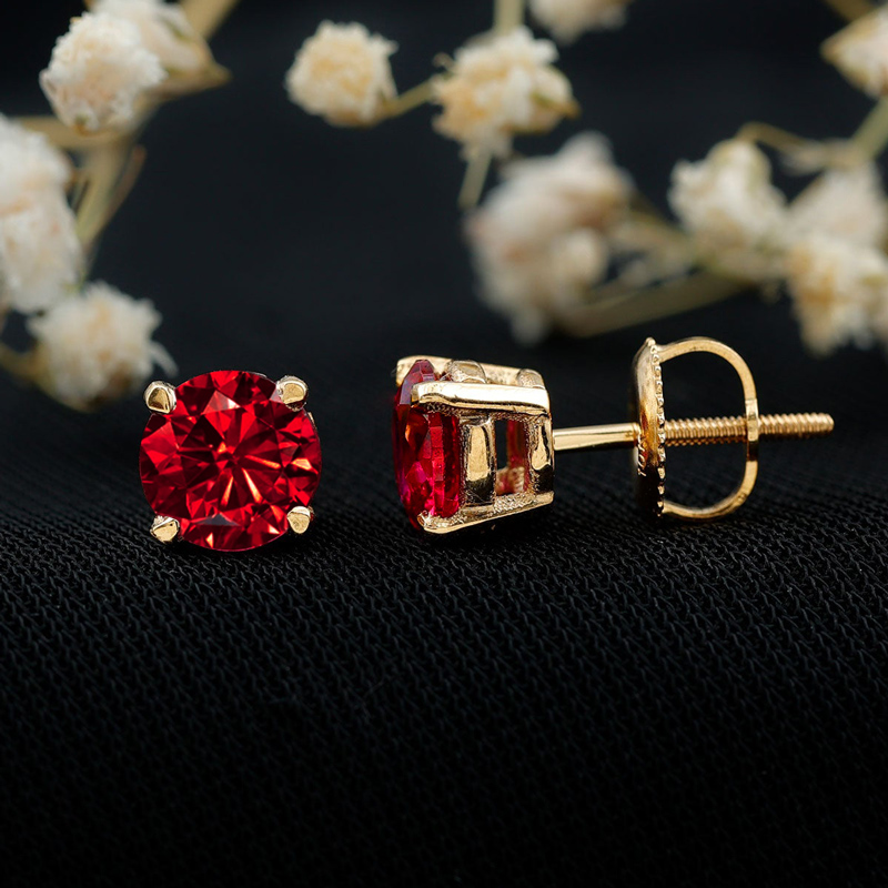 925S & Moissanite Ruby Stud Earrings