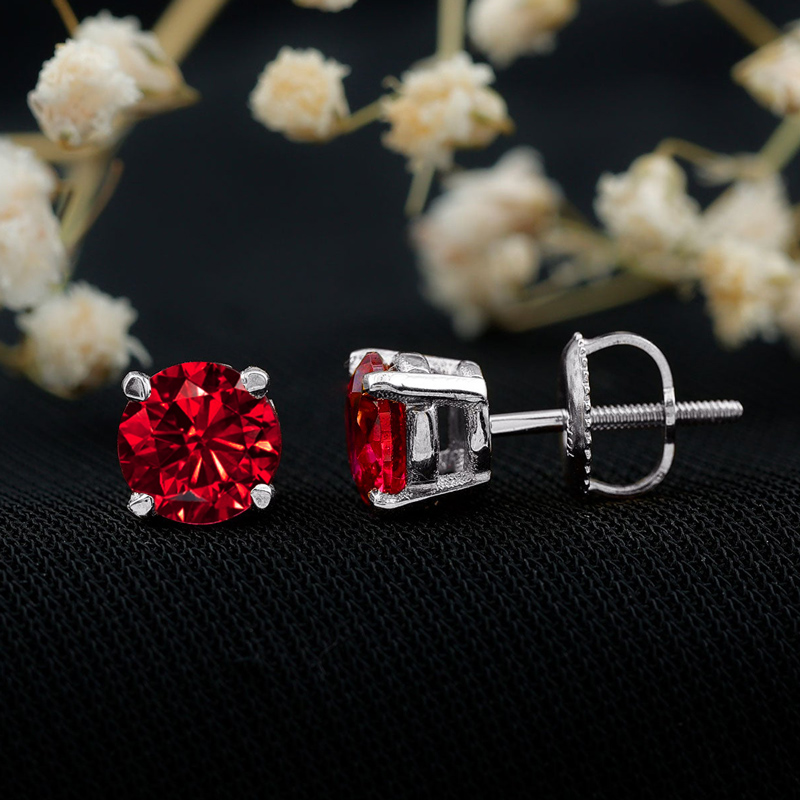 925S & Moissanite Ruby Stud Earrings