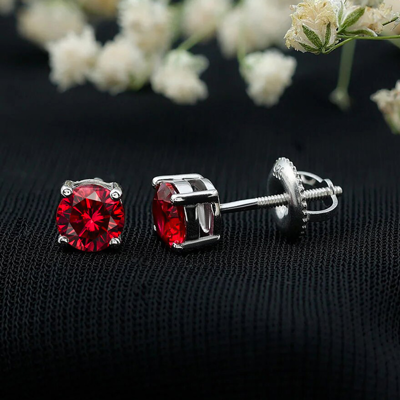 925S & Moissanite Ruby Stud Earrings