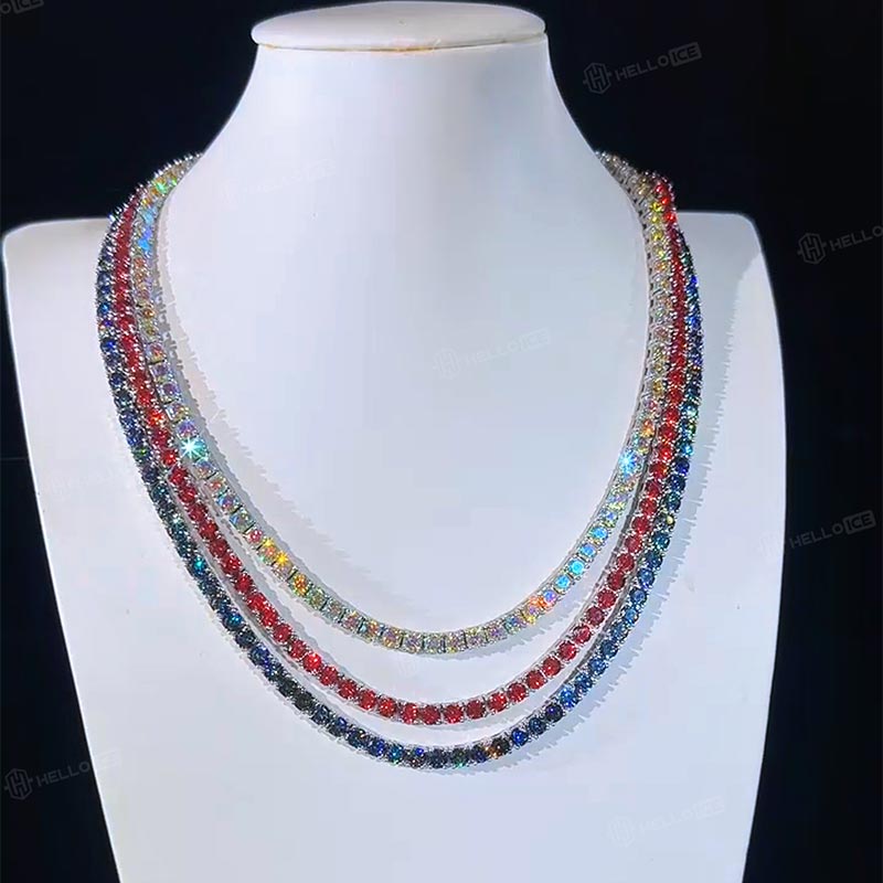 S925 & Moissanite 3mm/4mm Ruby Tennis Chain in White Gold S925 & Moissanite 3mm/4mm Ruby Tennis Chain in White Gold