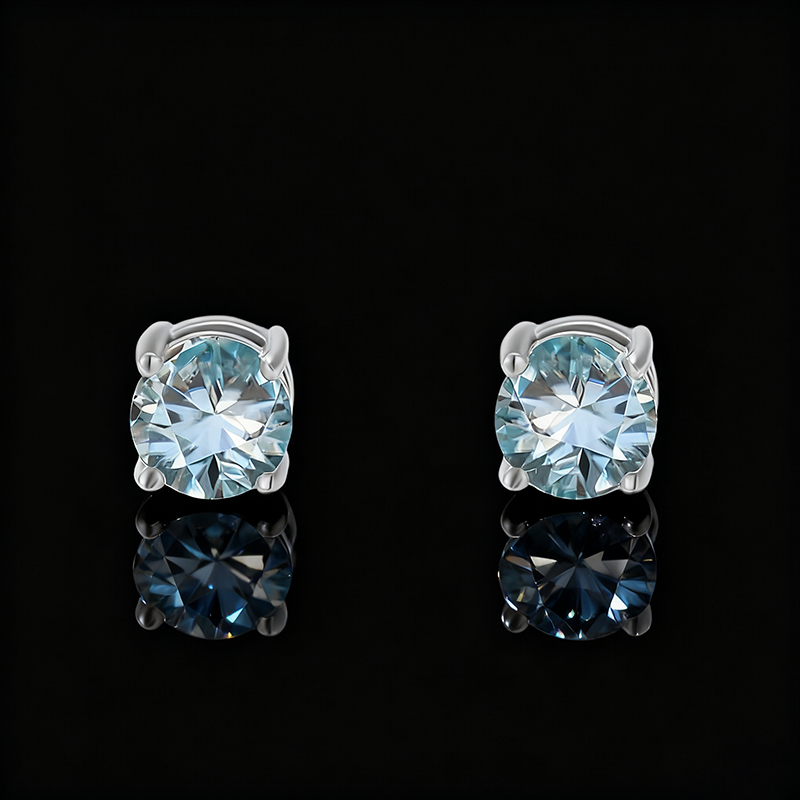 925S & Moissanite Light Blue 4-prong Magnetic Non-Piercing Stud Earrings