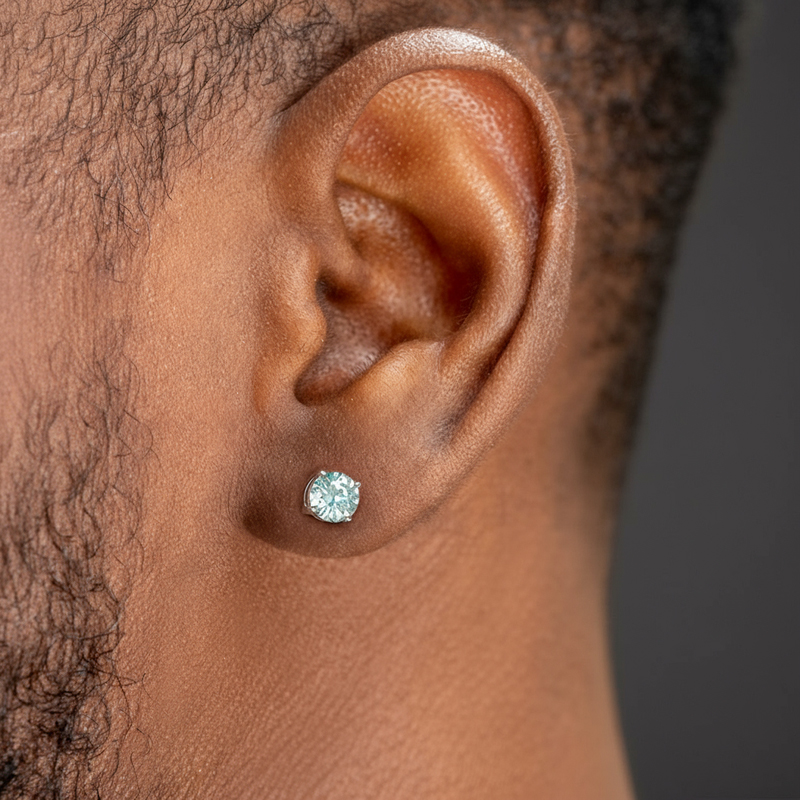 925S & Moissanite Light Blue 4-prong Magnetic Non-Piercing Stud Earrings