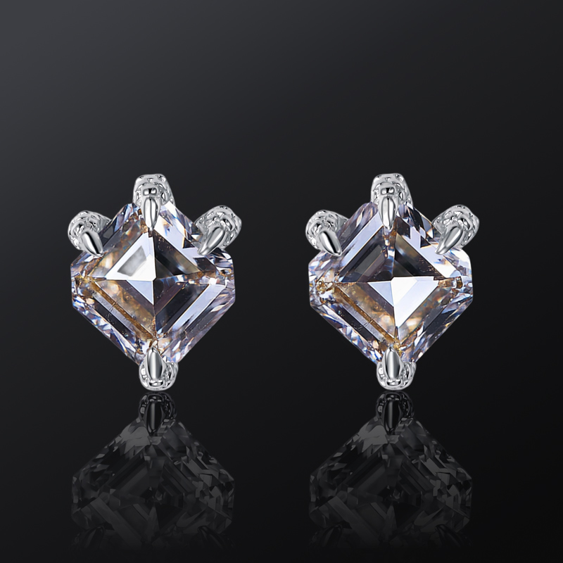 925S & Moissanite Asscher Cut 0.35Ct/0.8Ct/1Ct Dragon Claw Stud Earrings