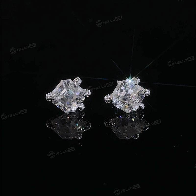 925S & Moissanite Asscher Cut 0.35Ct/0.8Ct/1Ct Dragon Claw Stud Earrings