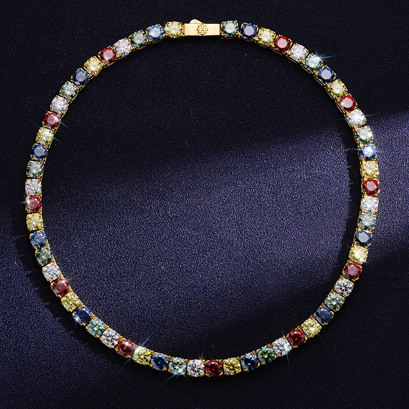 925 & Moissanite 6.5mm Colorful Tennis Chain