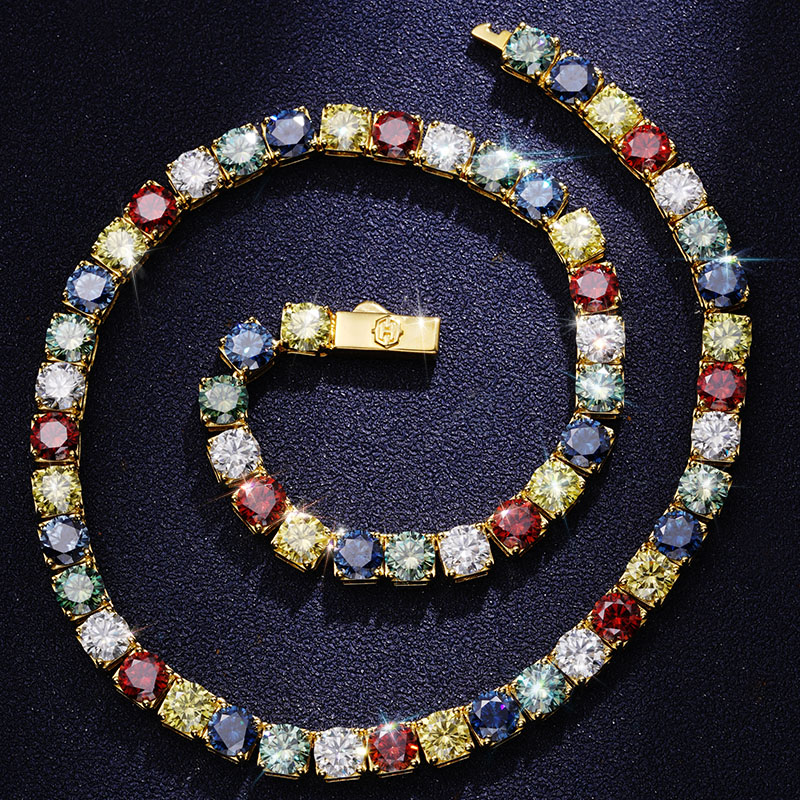 925 & Moissanite 6.5mm Colorful Tennis Chain