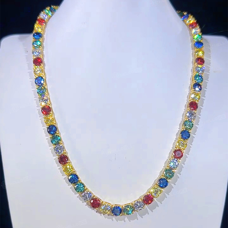 925 & Moissanite 6.5mm Colorful Tennis Chain