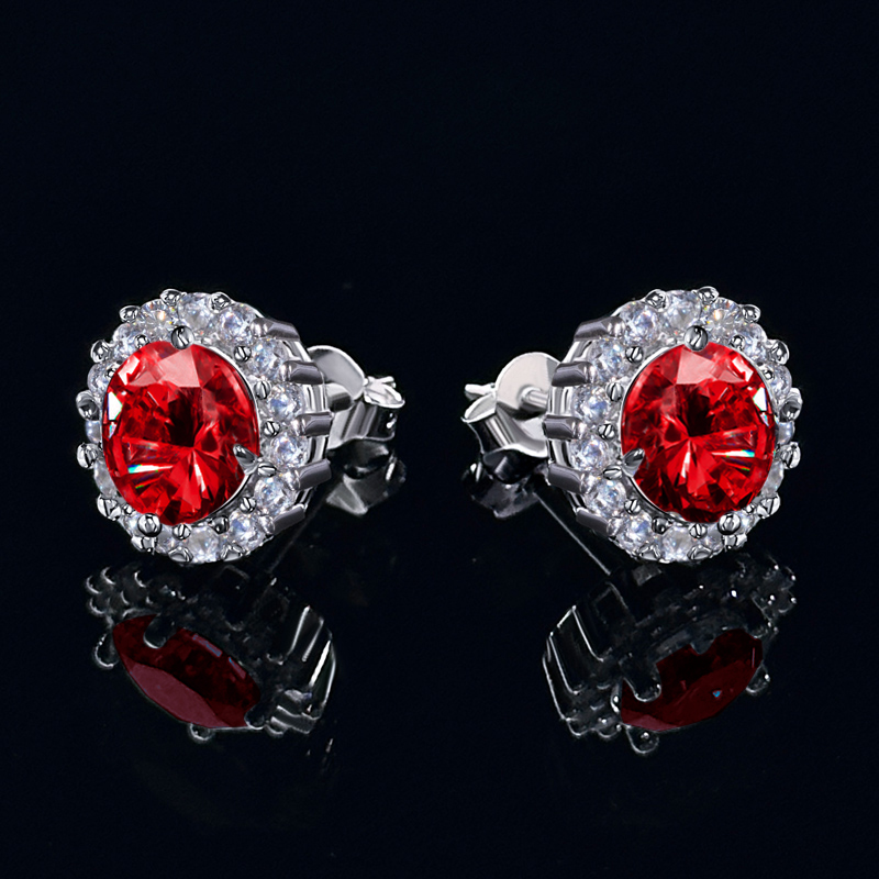 0.5Ct/1Ct Certified S925&Moissanite Ruby Halo Earrings