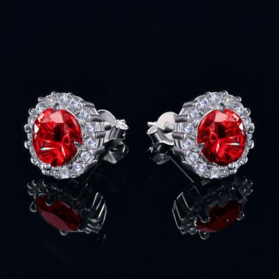 0.5Ct/1Ct Certified S925&Moissanite Ruby Halo Earrings