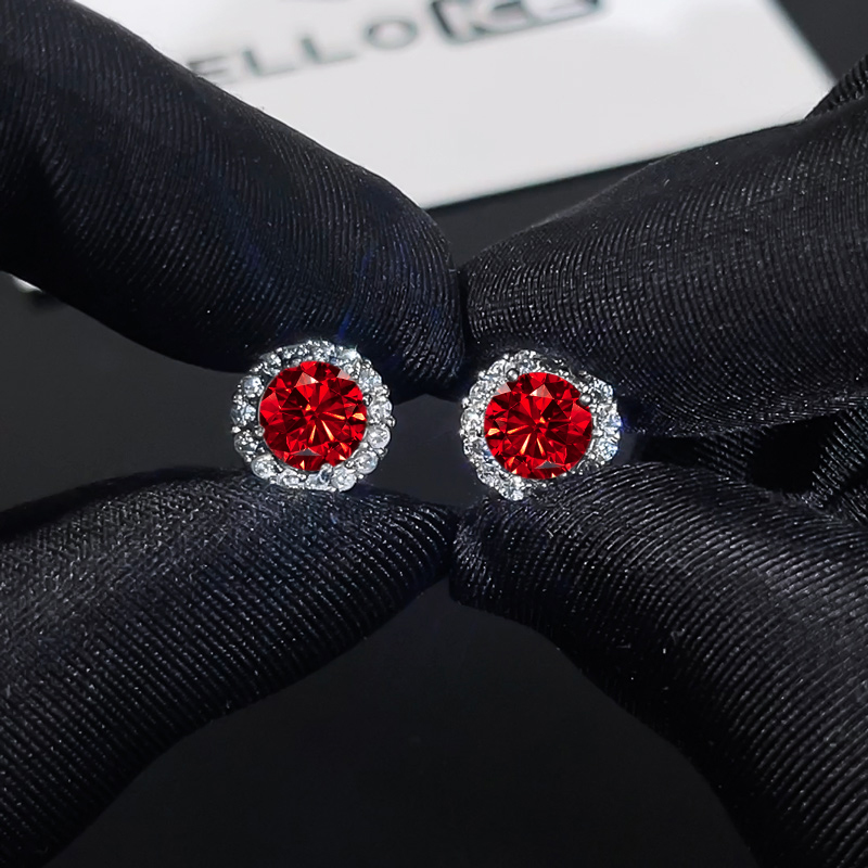 0.5Ct/1Ct Certified S925&Moissanite Ruby Halo Earrings