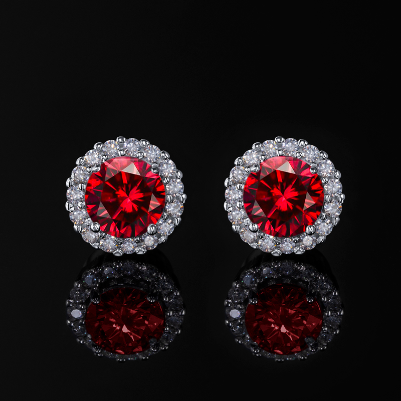 0.5Ct/1Ct Certified S925&Moissanite Ruby Halo Earrings