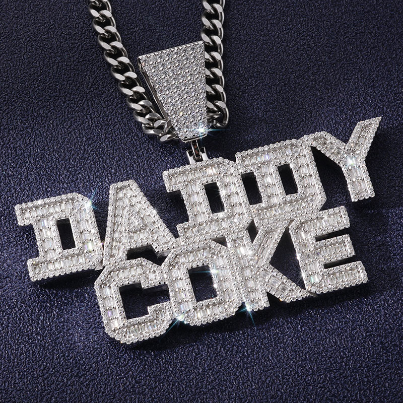 925S & VVS Moissanite Custom Baguette Cut Name Pendant