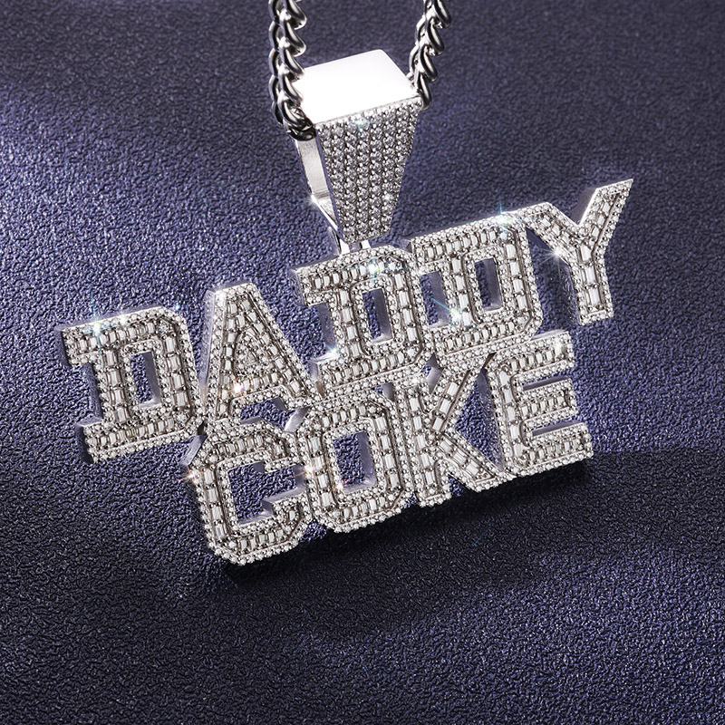 925S & VVS Moissanite Custom Baguette Cut Name Pendant