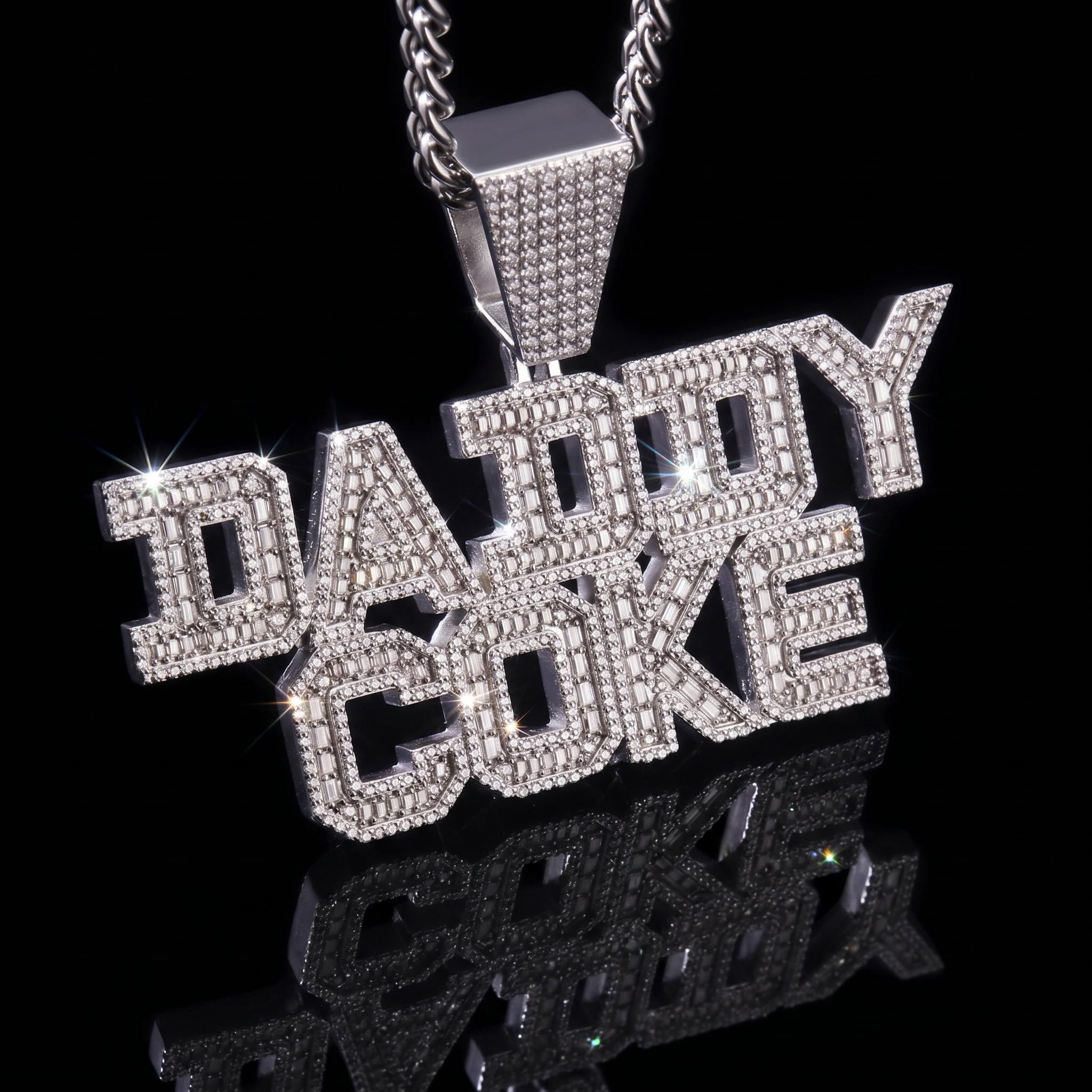 925 Silver & VVS1 Moissanite Custom Baguette Cut Name Pendant