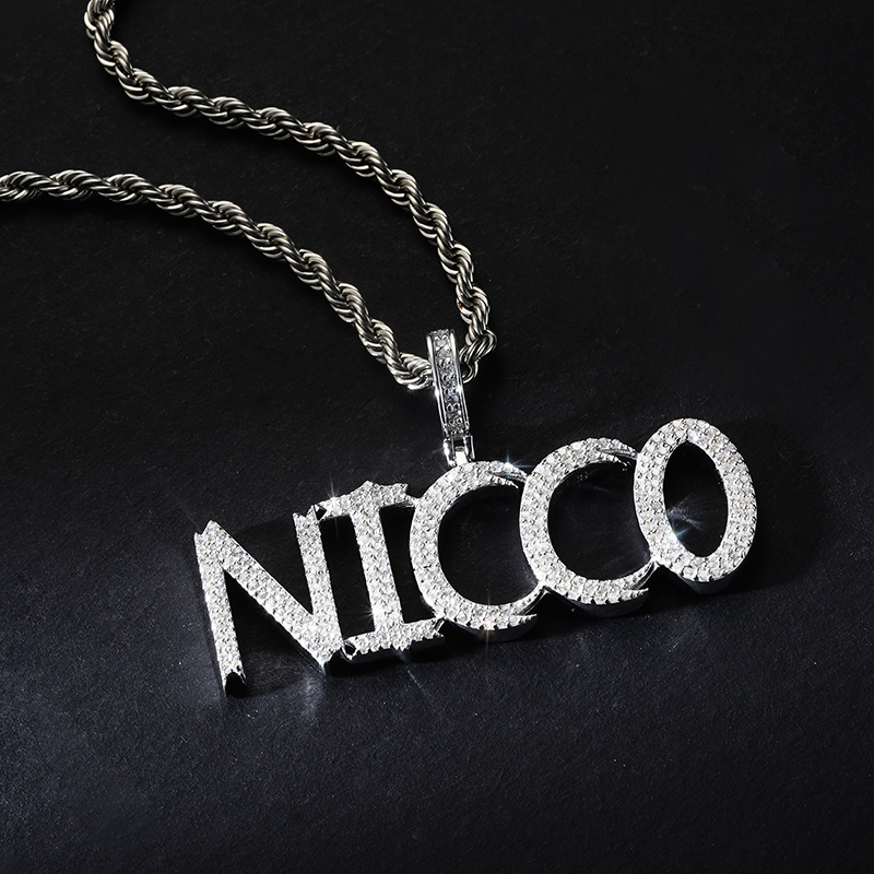 S925 & VVS Moissanite Custom Micro Paved Name Letter Pendant