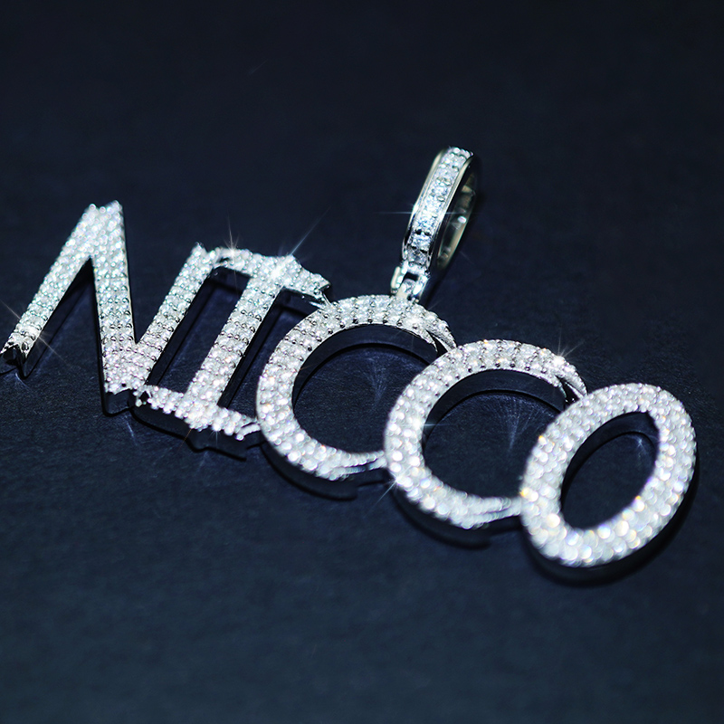 S925 & VVS Moissanite Custom Micro Paved Name Letter Pendant