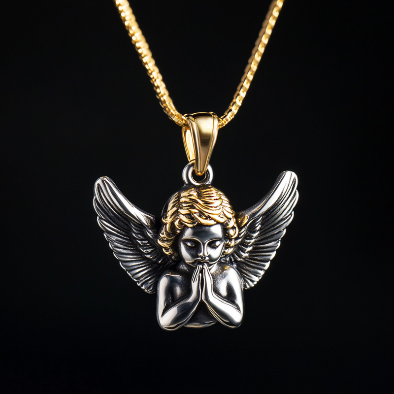 Prayer Hand Guardian Angel Wing Protection Pendant