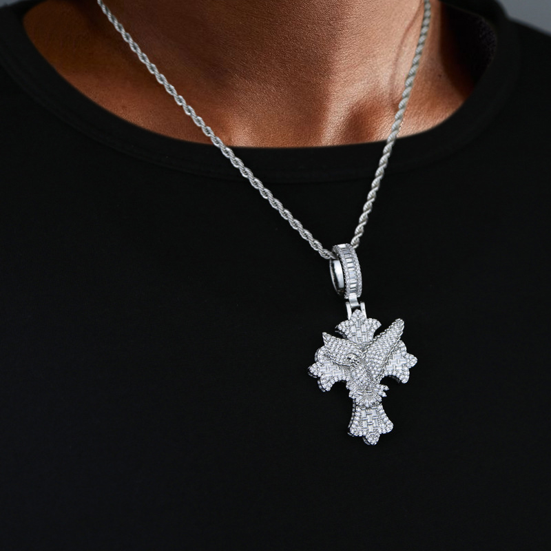 Iced Dove Cross Pendant