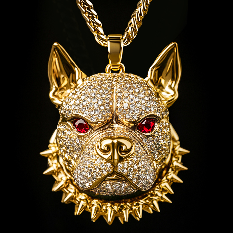 Iced Bulldog Head Pendant