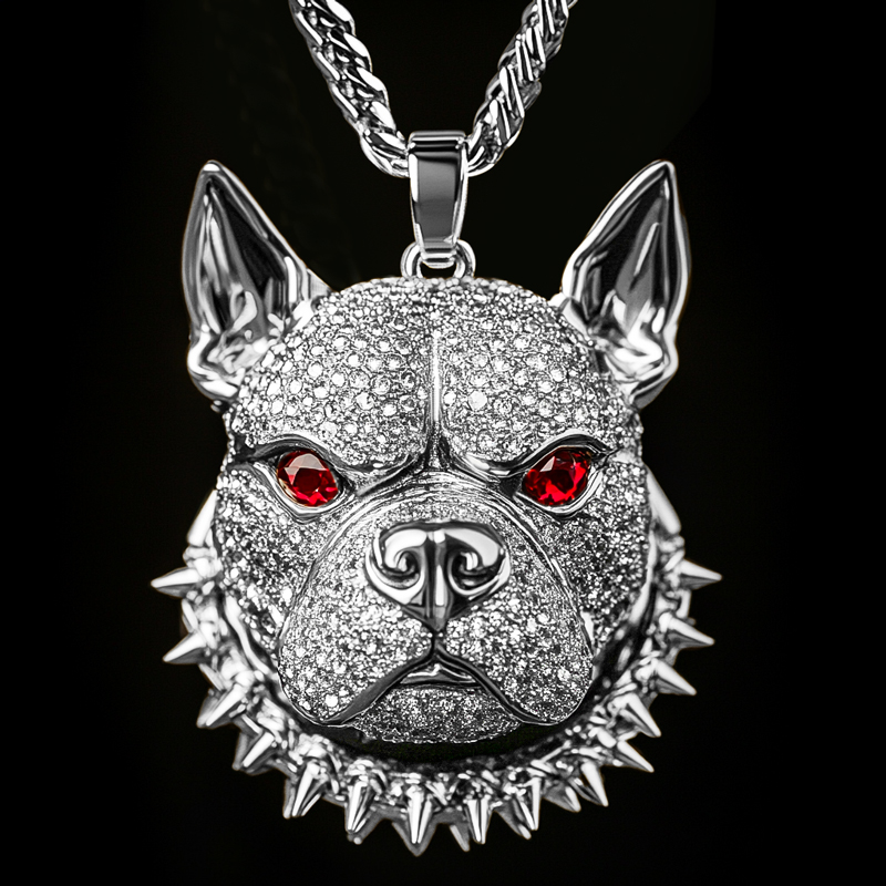 Iced Bulldog Head Pendant