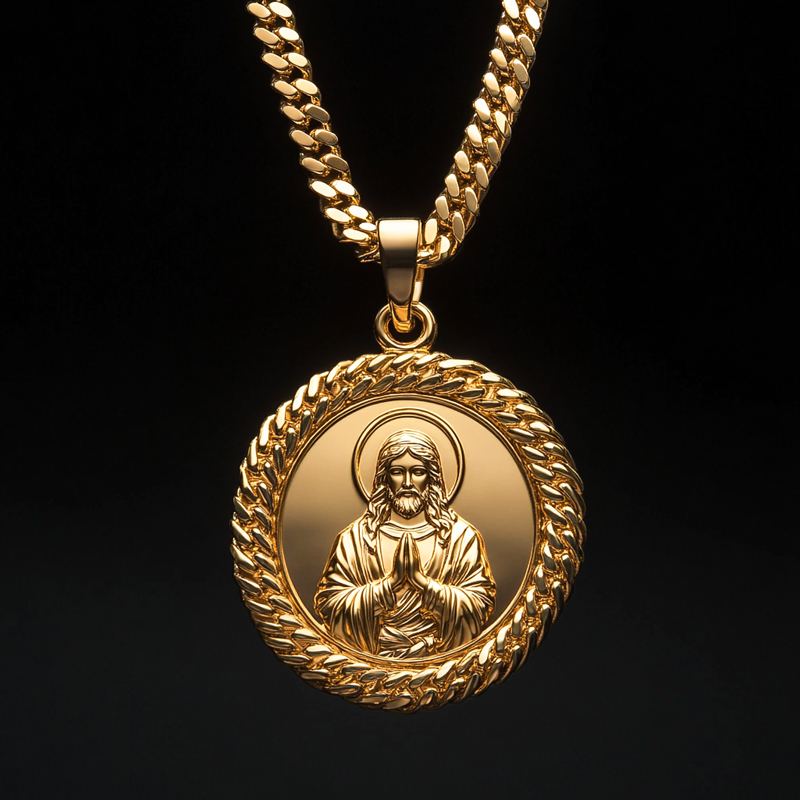 Jesus with Cuban Chain Circle Pendant