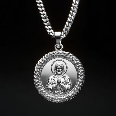 Jesus with Cuban Chain Circle Pendant