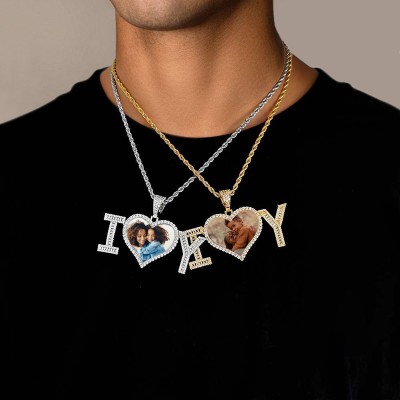 Iced Heart-shaped Photo Pendant