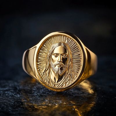 Jesus Head Oval Signet Ring