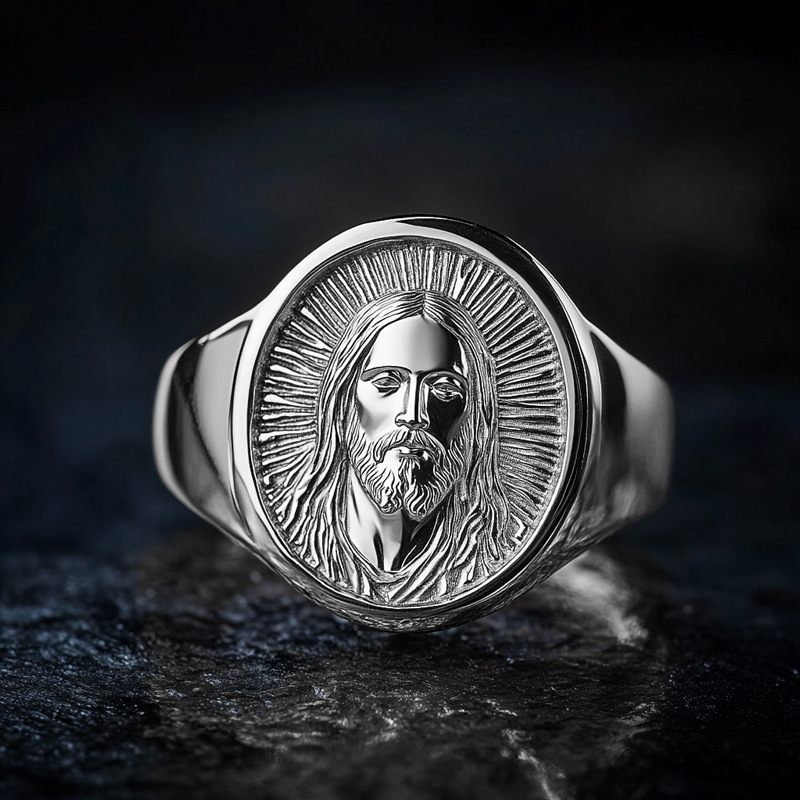 Jesus Head Oval Signet Ring