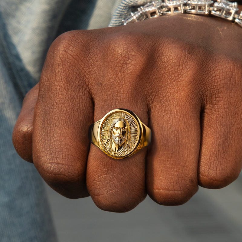 Jesus Head Oval Signet Ring