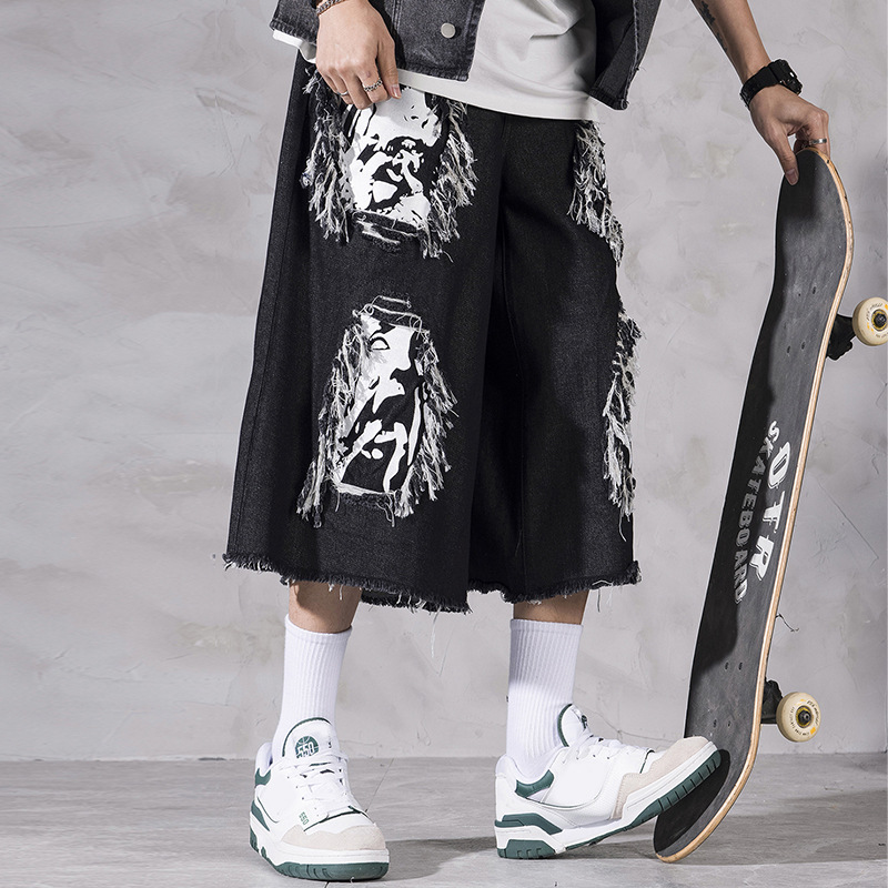 Hip Hop Digital Print Skull Jeans