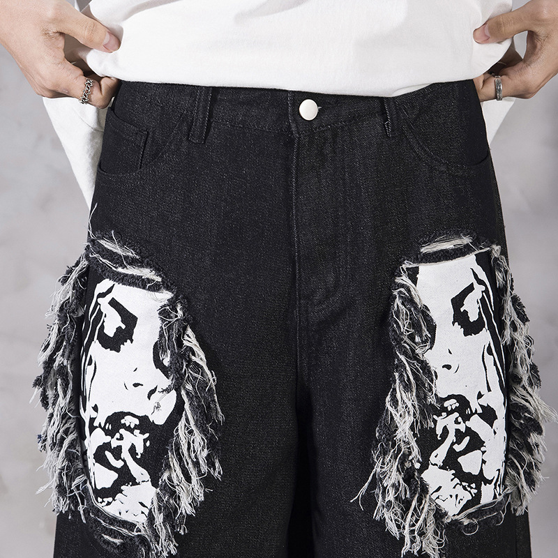 Hip Hop Digital Print Skull Jeans